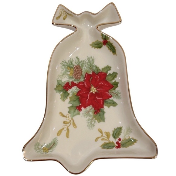 Mikasa Fine Porcelain Holiday Bloom Bell/Poinsettia Nut/Candy Dish FK026 EUC - Picture 1 of 6